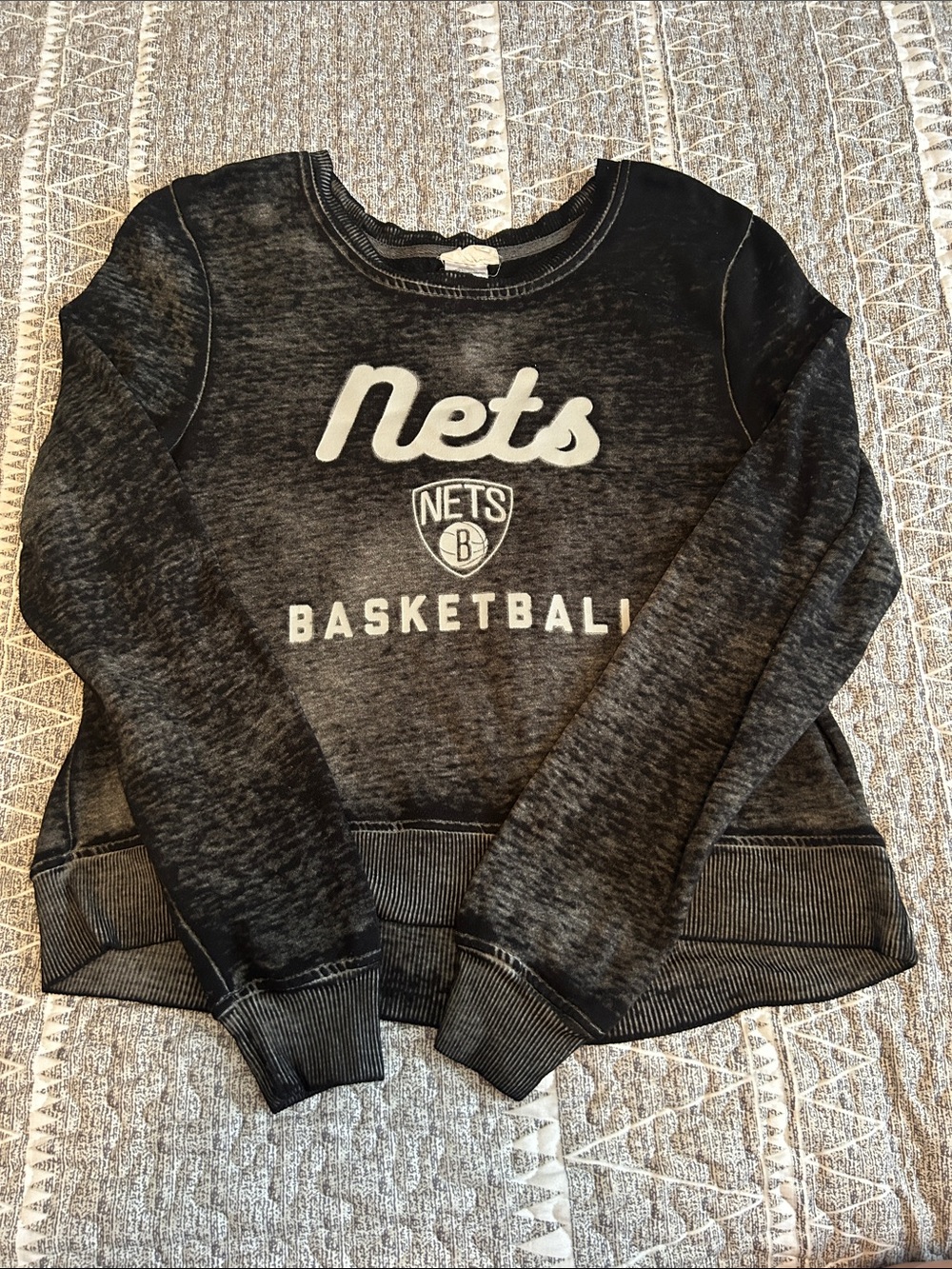 Black Brooklyn Nets Vintage look Crewneck Sweatshirt with White Script